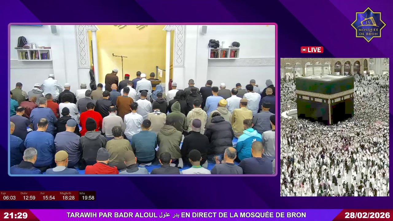ISHA & TARAWIH EN DIRECT DE LA MOSQUÉE DE BRON