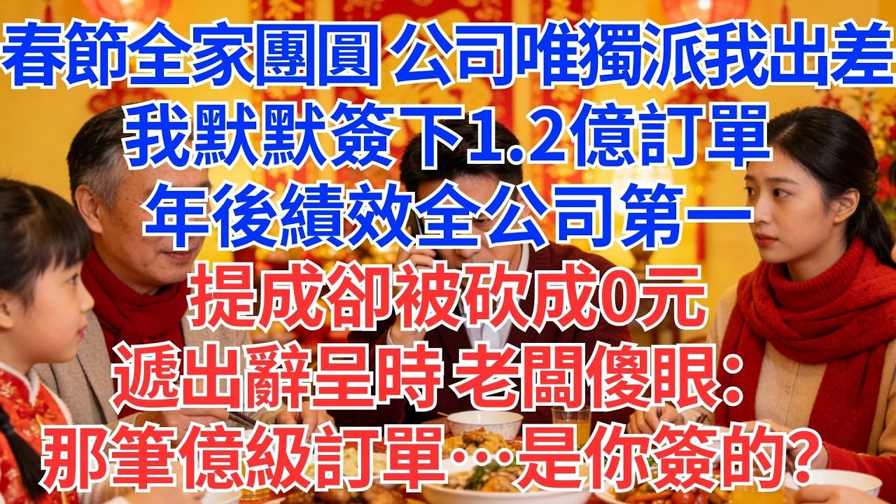 春節派我獨自出差，簽下1.2億訂單！績效第一卻拿0提成？我遞辭呈，老闆當場傻住…#為人處世#生活經驗#情感故事#职场