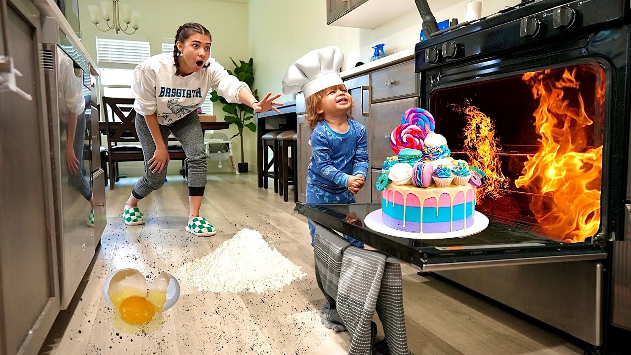 My Son Learns To BAKE a CAKE!! *MESSY*