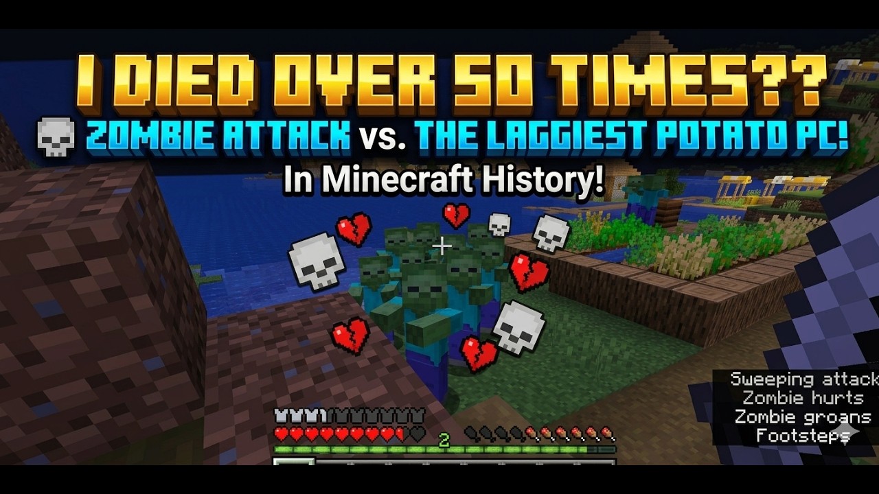 I DIED OVER 50 TIMES?? 💀 Zombie Attack vs. The Laggiest Potato PC in Minecraft History!?!