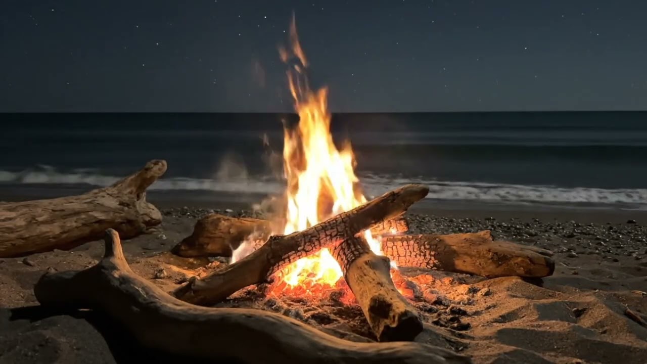 Beach Campfire & Ocean Waves White Noise for Sleep, Relaxation