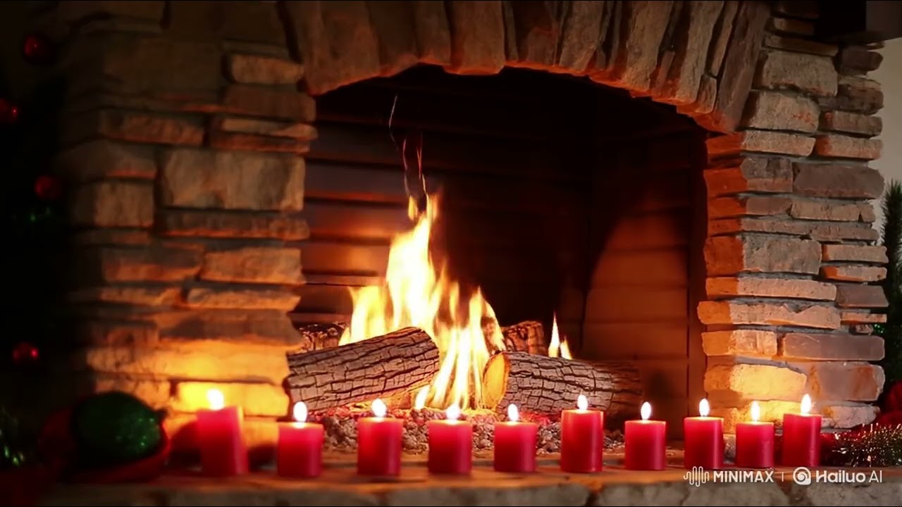 Huzurlu Şömine ve Mum Işığı | Rahatlatıcı Sıcak Atmosfer, Odun Alevleri & Kırmızı Mumlar