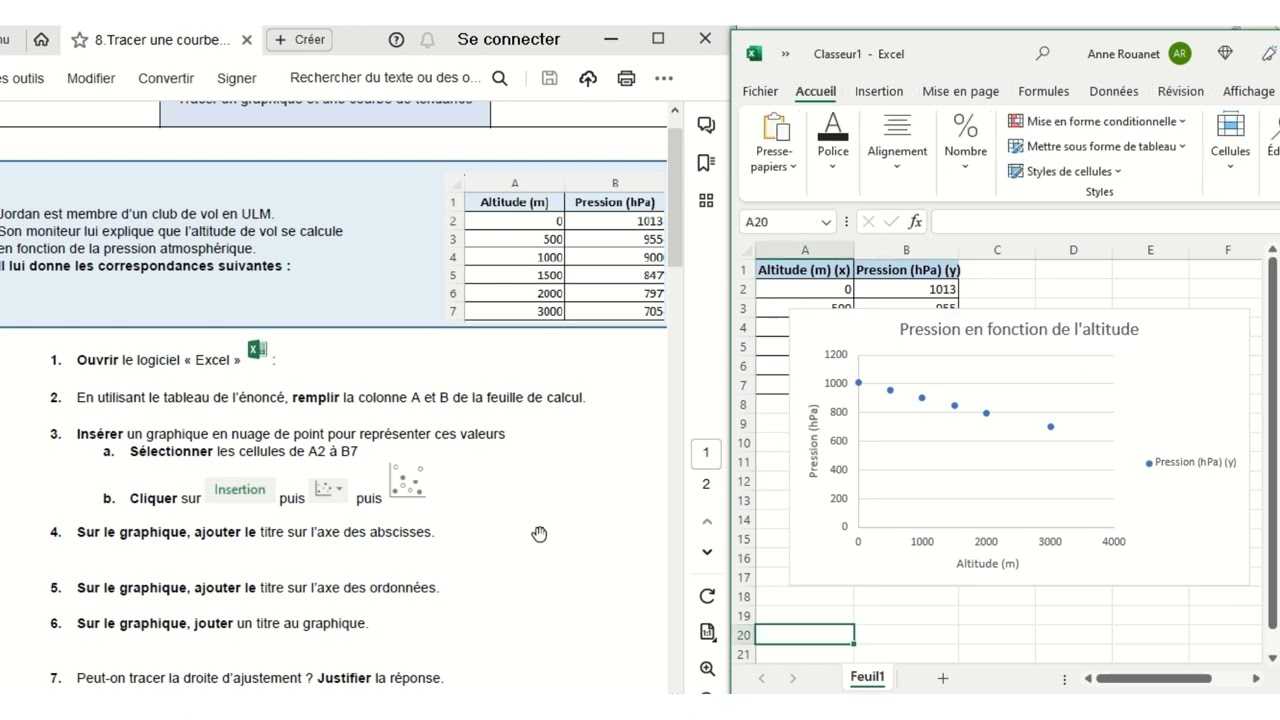 Exercice Statistiques à deux variables - Excel