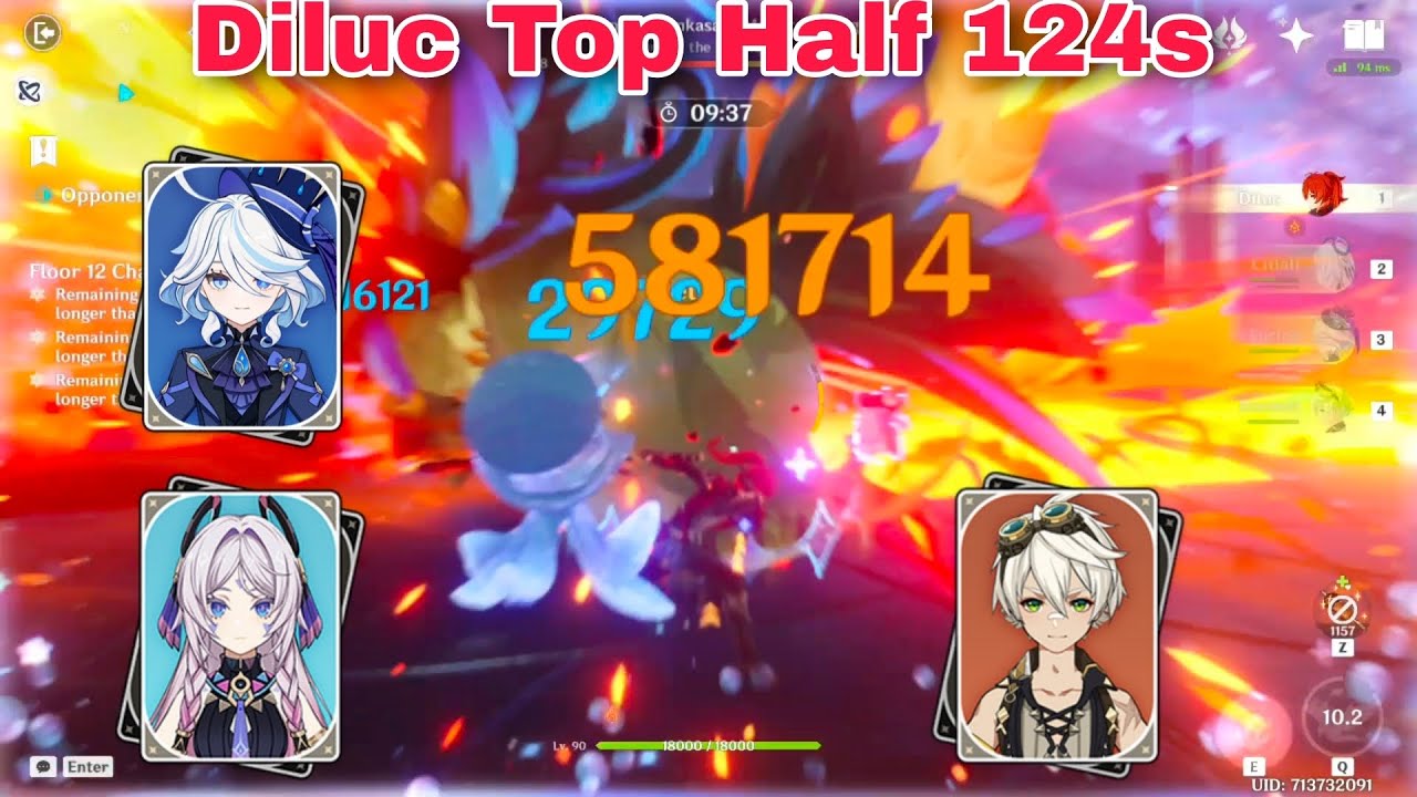 [10 cost] Diluc Melt/Vape Top Half Continuous Speedrun 124s || Genshin Impact 5.6b Abyss