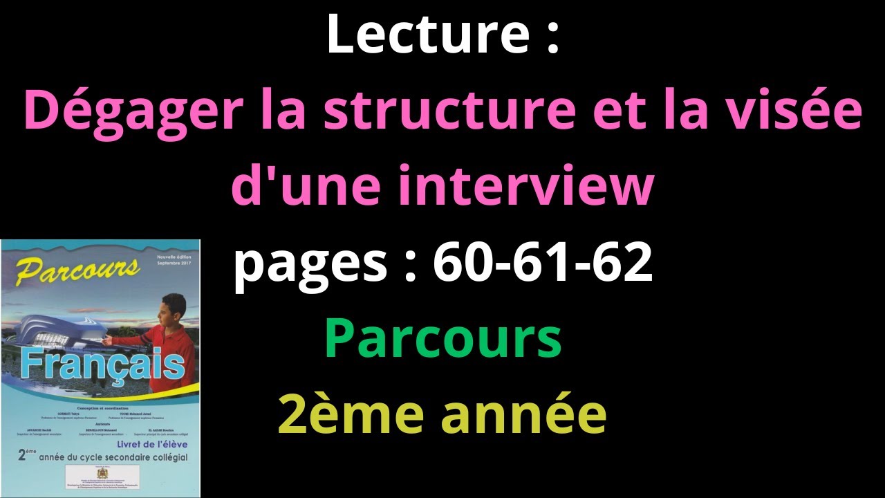Lecture :Dégager la structure et la visée d'une interview/pages : 60-61-62/Parcours/2ème année/شرح