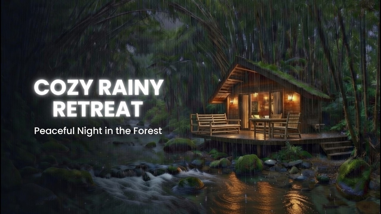 Relaxing Rain Forest Music 🌧️ River Sounds & Wooden Cabin | Deep Sleep & Stress Relief (1 Hour+)