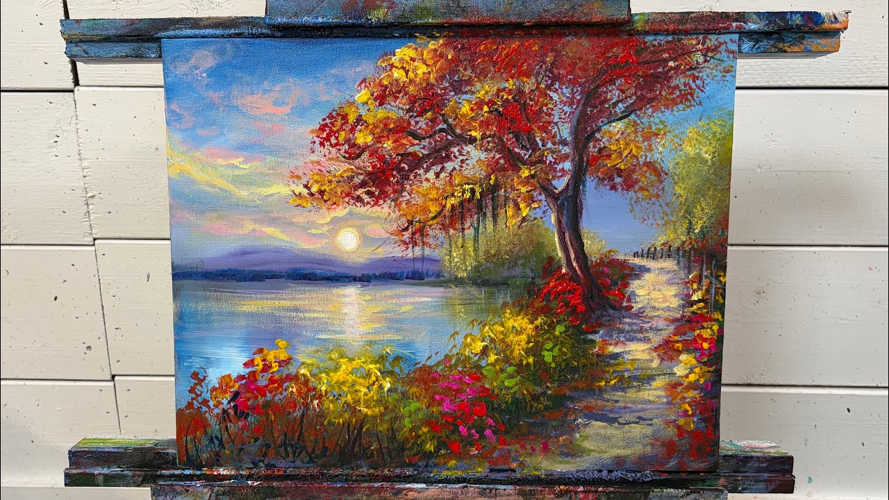 Осеннее озеро 🍂 Урок рисования акрилом