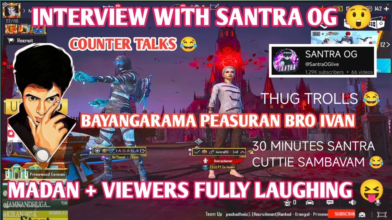 30 Minutes Interview with SANTRA OG 🔥 Madan Laughing+chat Fully Laughing 😂 #bgmilive #madan #TN49YT 