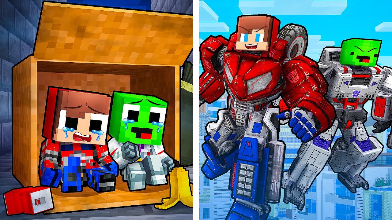 JJ and Mikey: TRANSFORMERS Evolution Life Cycle Battle in Minecraft - Maizen