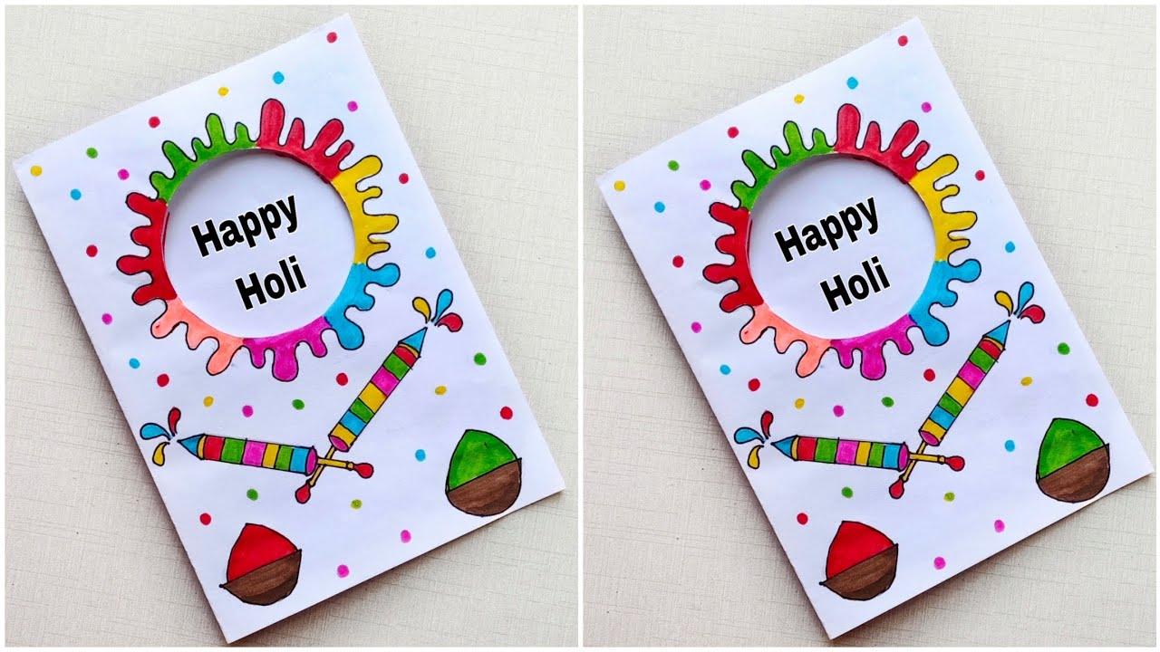 Holi greeting card making | How to make holi greeting card for school competition | Holi card ideas