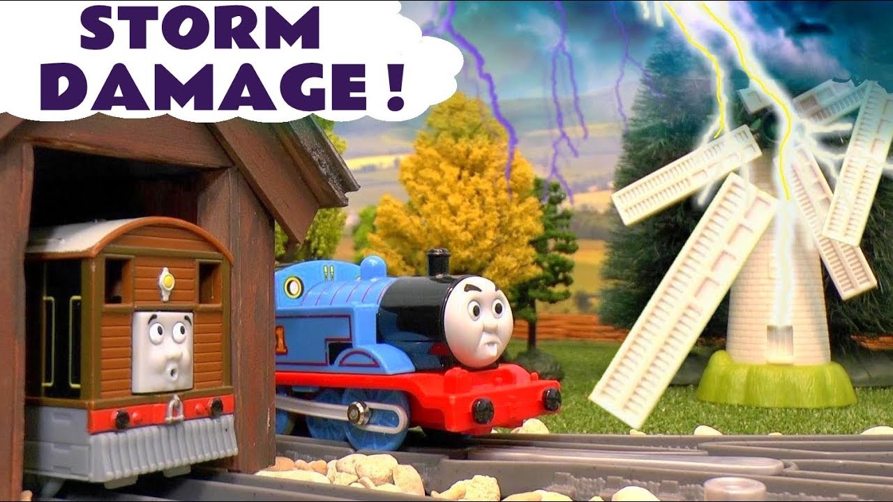 Thomas and Friends Toy Train Storm Damage Story with Toby's Windmill