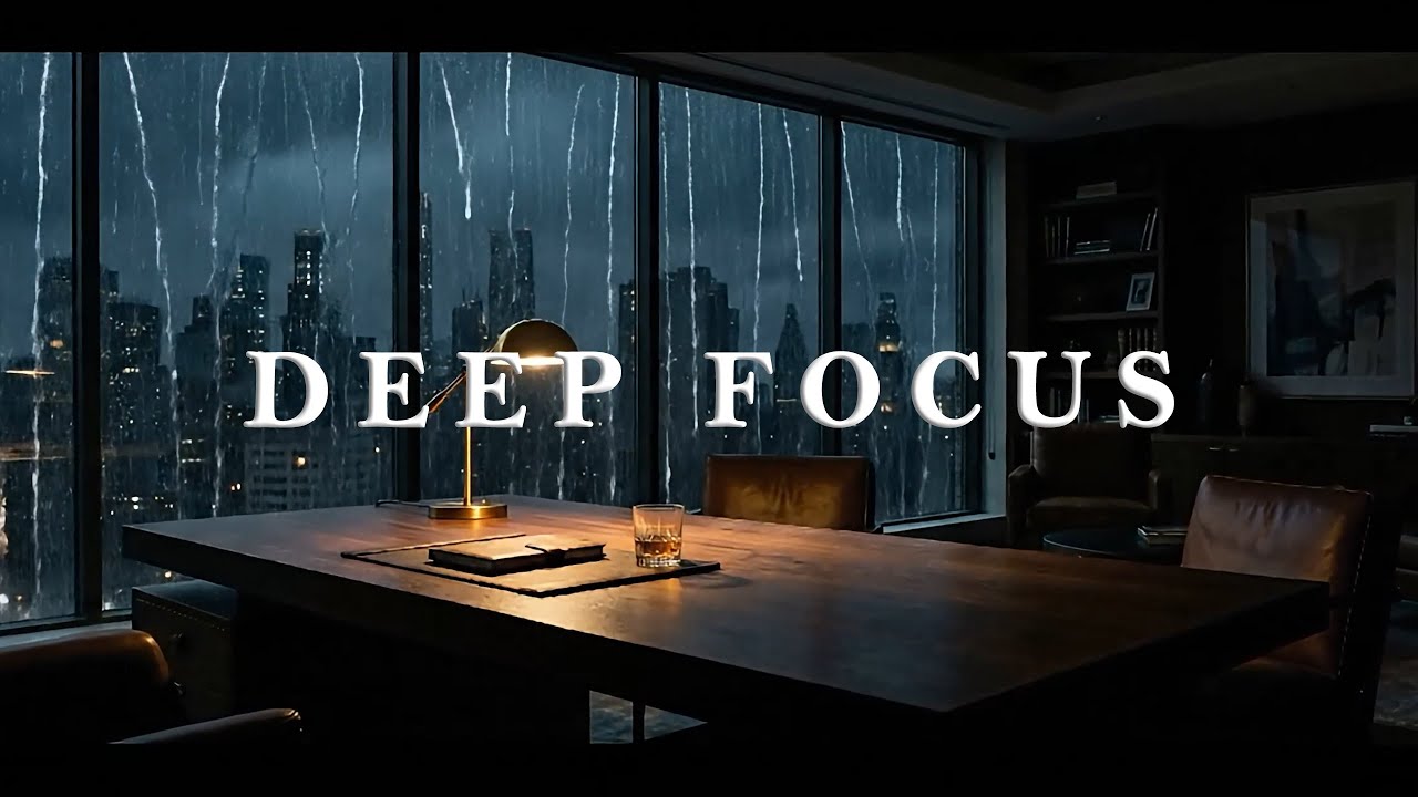 Deep Focus Music for Work & Concentration 🌧️ Dark Office Ambience with Rain & Storm