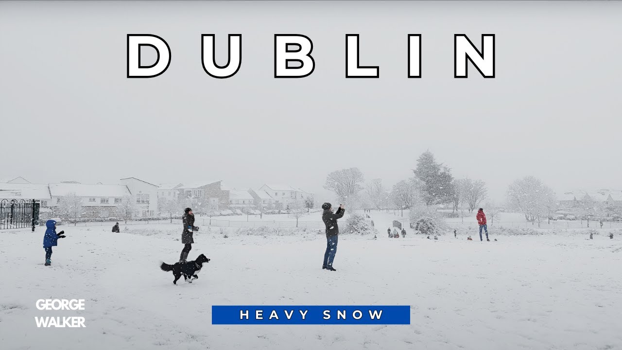 Heavy Snowfall in Dublin, Walking Tour in Ireland Winter
