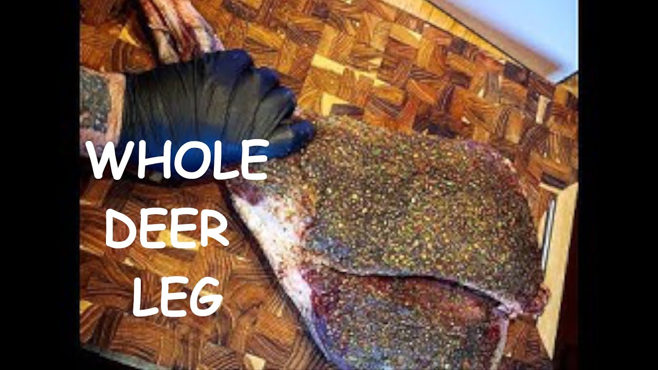 Whole deer leg smoked on the big green egg braised in red wine and herbs