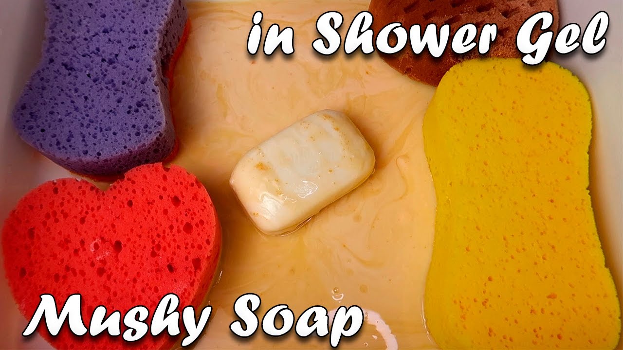 ASMR MUSHY SOAP IN SHOWER GEL  🧼 Soaked Soap Sponge Squeezing