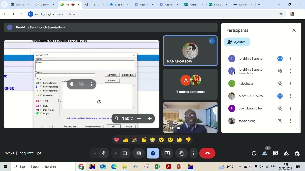 Partie 2 SPHINX Démonstration par un participant M. Senghor Outil de collecte de données Prof Lefort