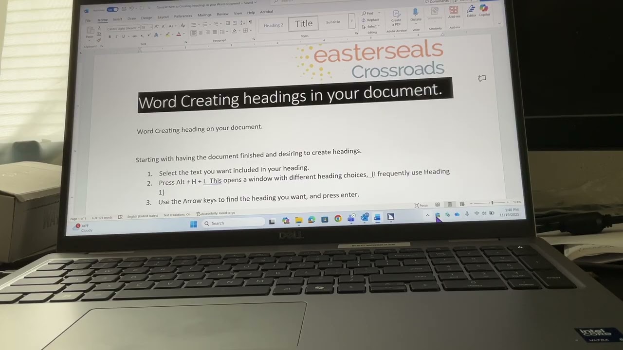 Creating Titles & Headings in Word with JAWS Screen Reader