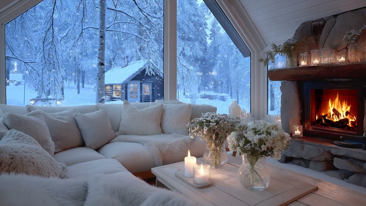 🎹🥂 Serene Winter Lounge | Relaxing Piano & Snowy Window Ambience (4 Hours) | Sleep & Stress Relief