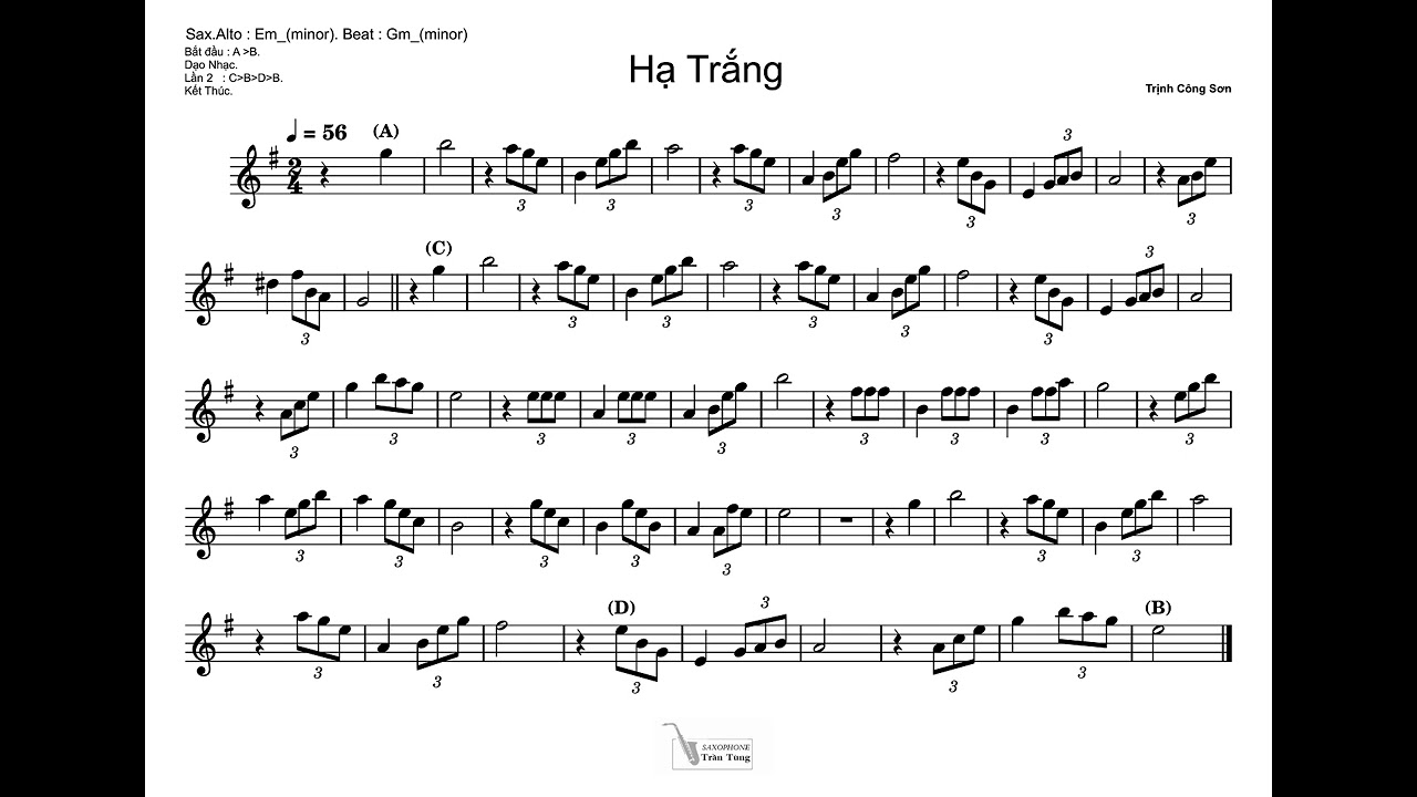 Hạ Trắng. Sheet Saxophone Alto