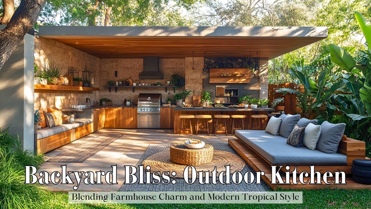 Backyard Bliss: Outdoor Kitchen Trends Blending Farmhouse Charm and Modern Tropical Style