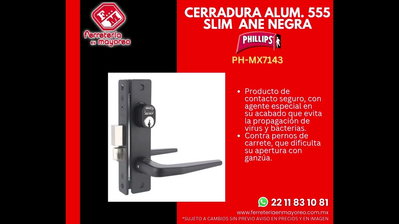 CERRADURA ALUM. 555 SLIM  ANE NEGRA https://ferreteriaenmayoreo.com.mx/