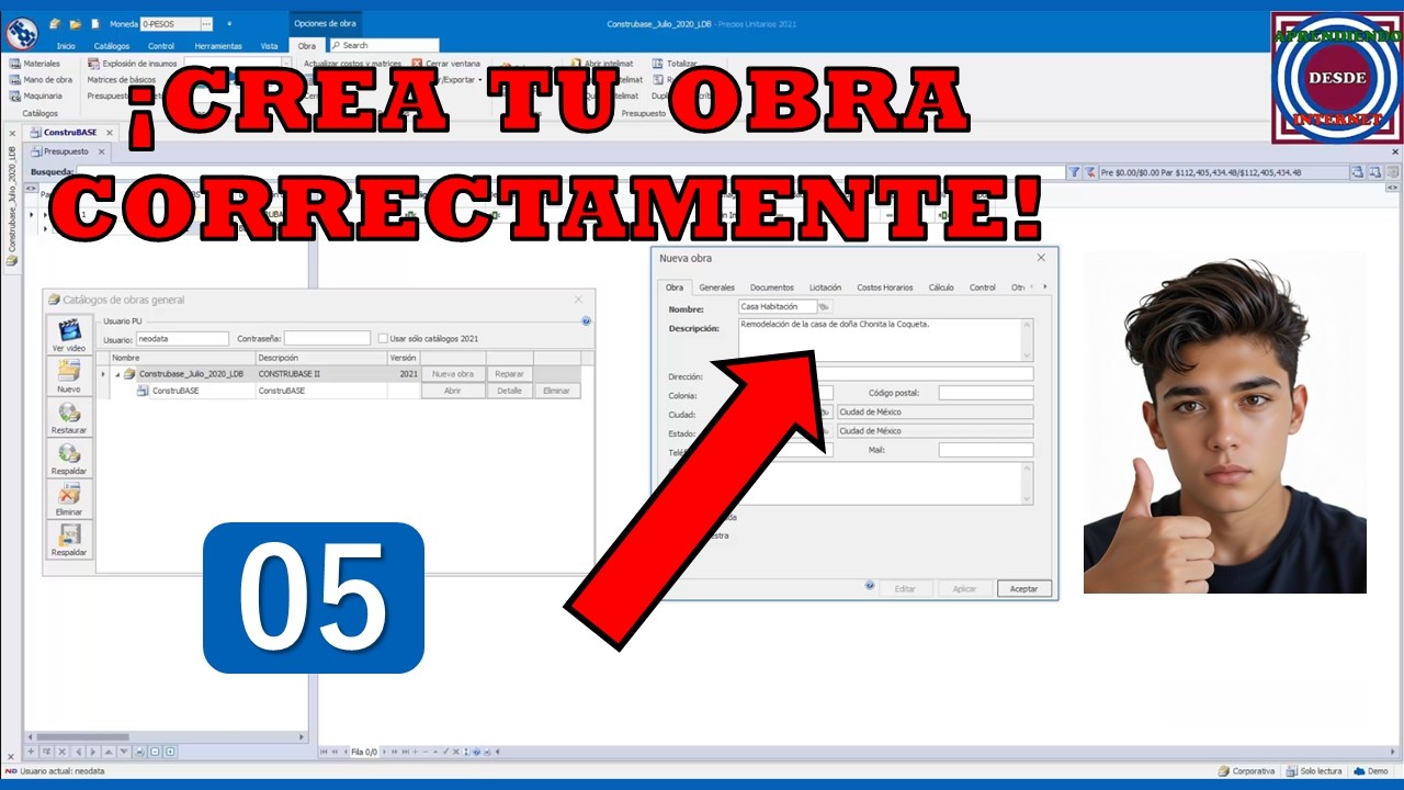 Crear Obra Nueva e Ingresar Datos Generales en Neodata 2021