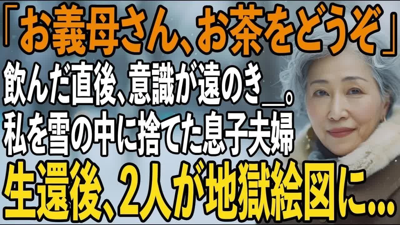 「お義母さん、温かいお茶をどうぞ」息子嫁が優しく笑顔で差し出してきた生姜茶。直後、私は雪の中に捨てられしかし、生き延びた私は2人に”地獄絵図”を展開してやった【シニアライフ】【60代以