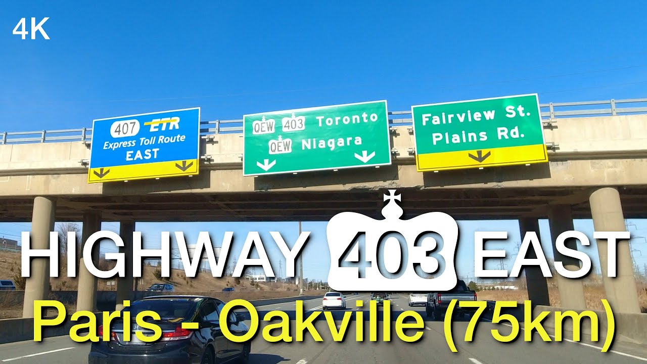 Highway 403 East with Navigation from Paris - Hamilton - Burlington - Oakville Ontario, 75km