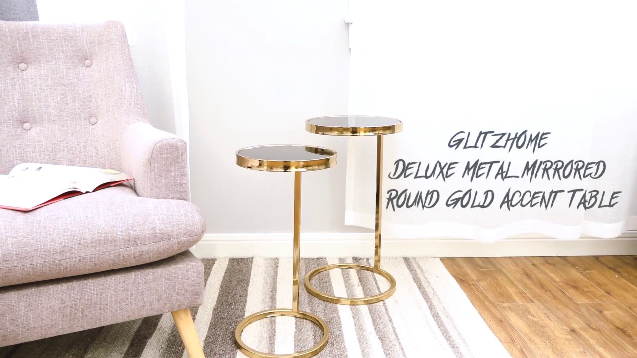 Glitzhome Accent Table Deluxe Metal Mirrored Round Gold Accent Table
