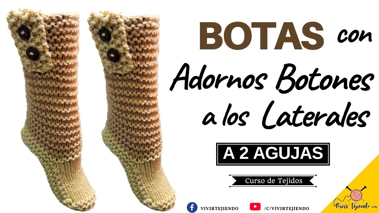 ✅ Bota a Dos Agujas Súper Abrigadora con Adornos de Botón 🌈 Tejidos a Dos Agujas Fácil y Rápido