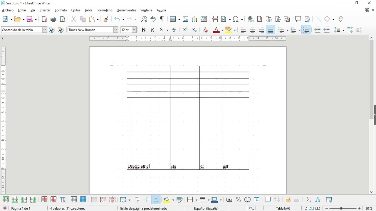 Libreoffice 7. Writer. Tablas: Diferencia entre alineación de tabla y alineación de su contenido