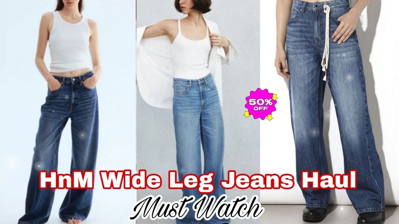 H&M Feather Soft wide leg jeans|| H&M jeans Haul | H&M wide leg jeans haul |H&M High waisted Jeans