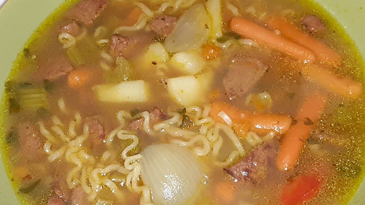 COMO HACER SOPA DE SALAMI ó salchichón,con un caldo chino.