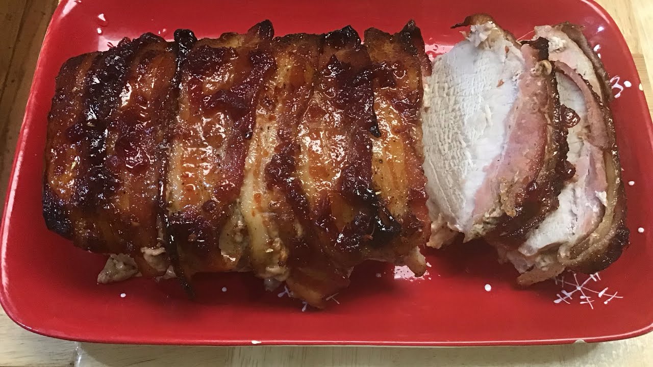 Bacon Stuffed Pork Roast with Cranberry Pepper Jelly , low carb,(no added sugar)