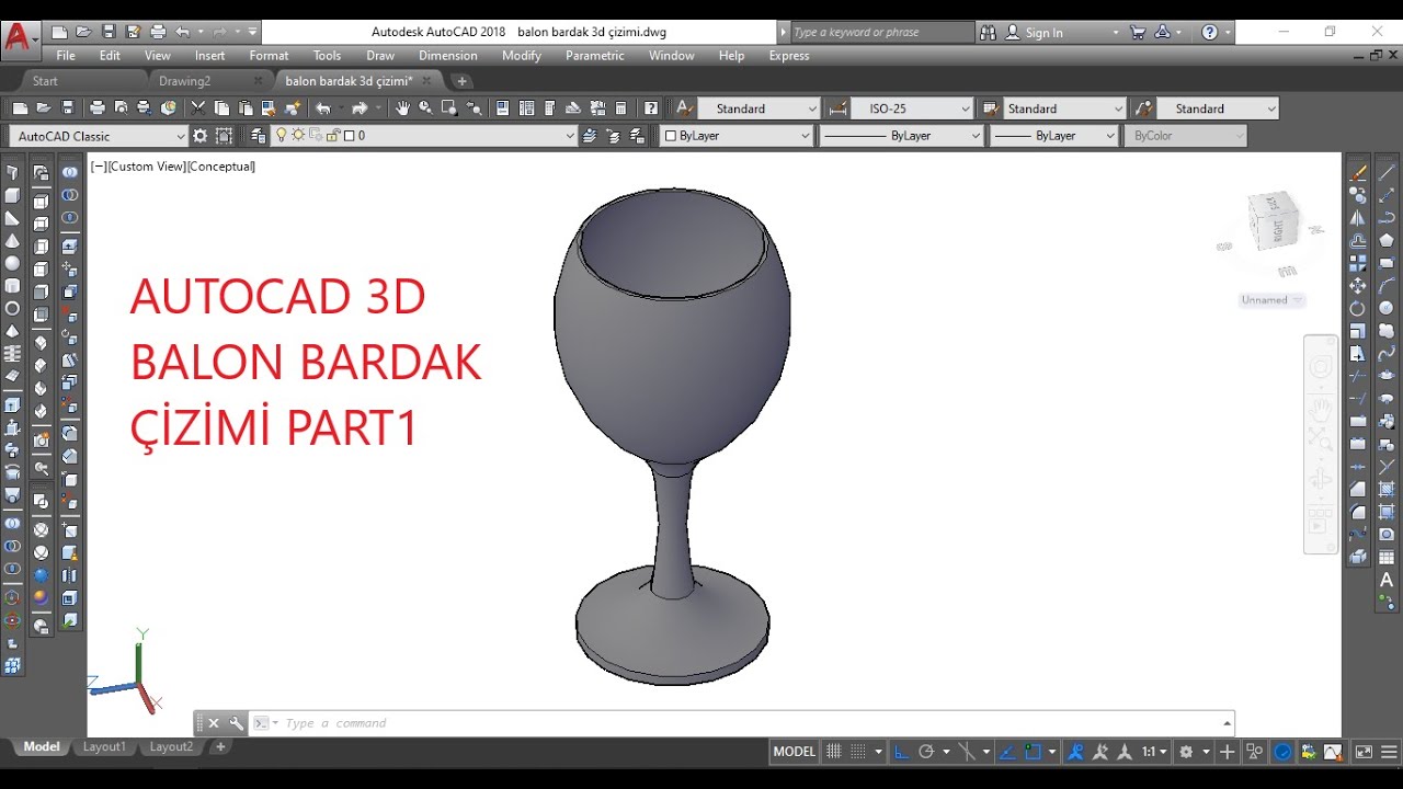 Autocad 3d Balon Bardak Çizimi Part 1