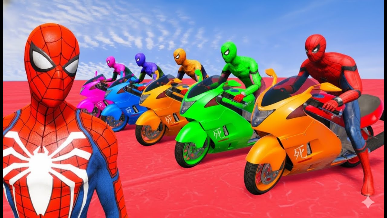 الأبطال الخارقين على القضبان دوامة قمع جسر - SPIDER-MAN!on Motorcycle in Spiral Bridge Stunt Ride
