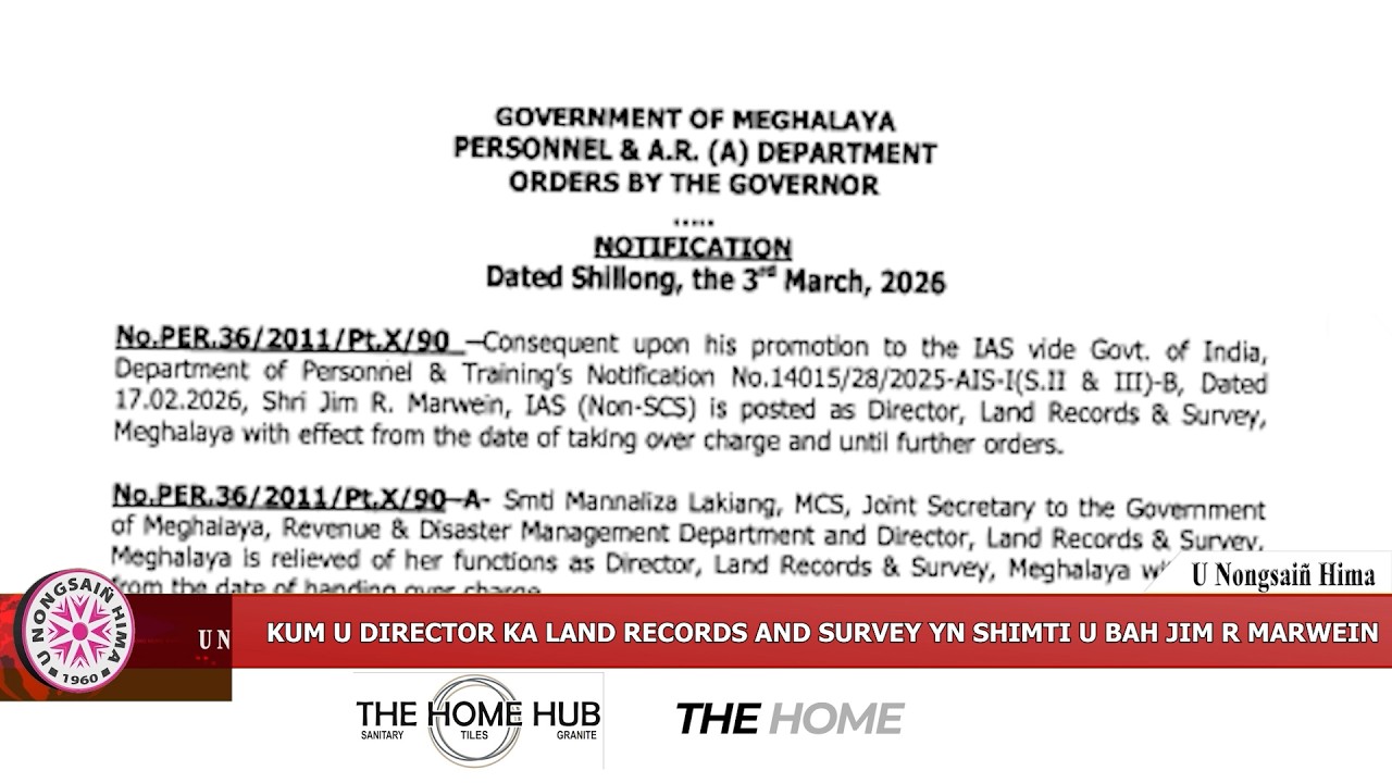 KUM U DIRECTOR KA LAND RECORDS AND SURVEY YN SHIMTI U BAH JIM R MARWEIN