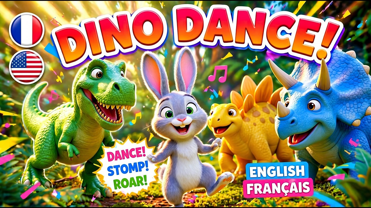 🦕 Dino Dance Song for kids | Chanson des Dinos 🎶 English & Français @SuniLumisWorld