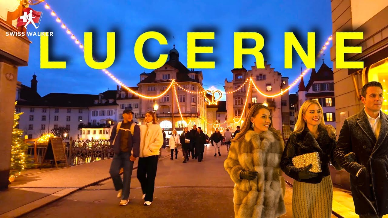 Lucerne Christmas Evening Walk | Romantic Lights & Winter Vibes in 4K 🇨🇭