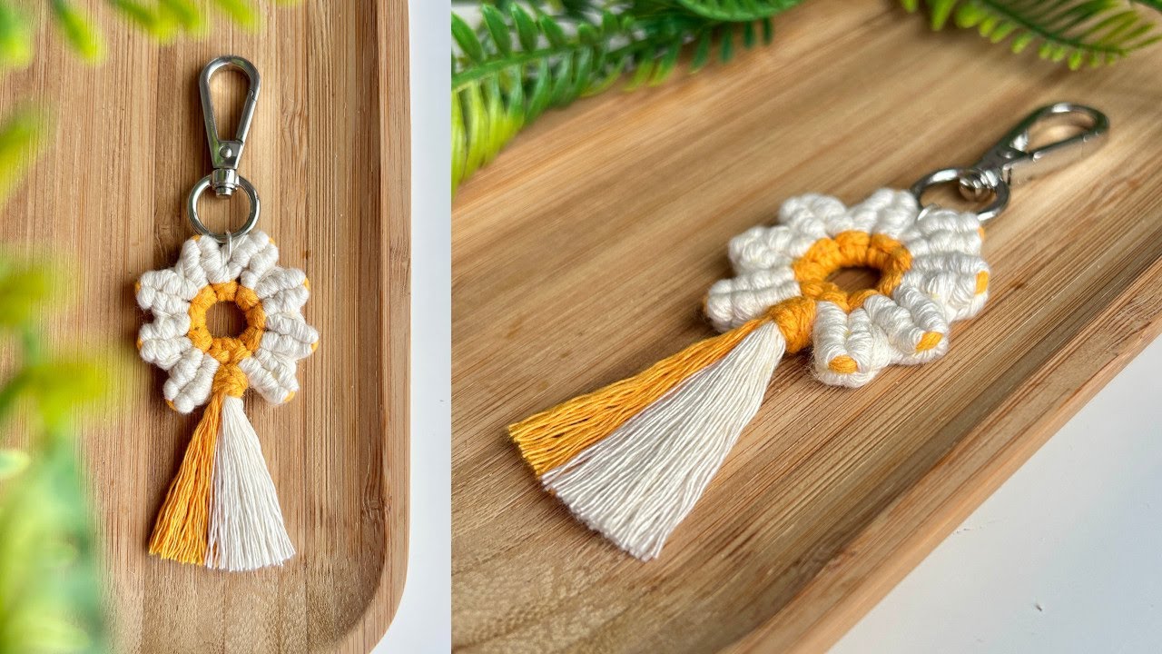 Macrame Flower Keyring Tutorial | Macrame Daisy Keychain | How to make macrame
