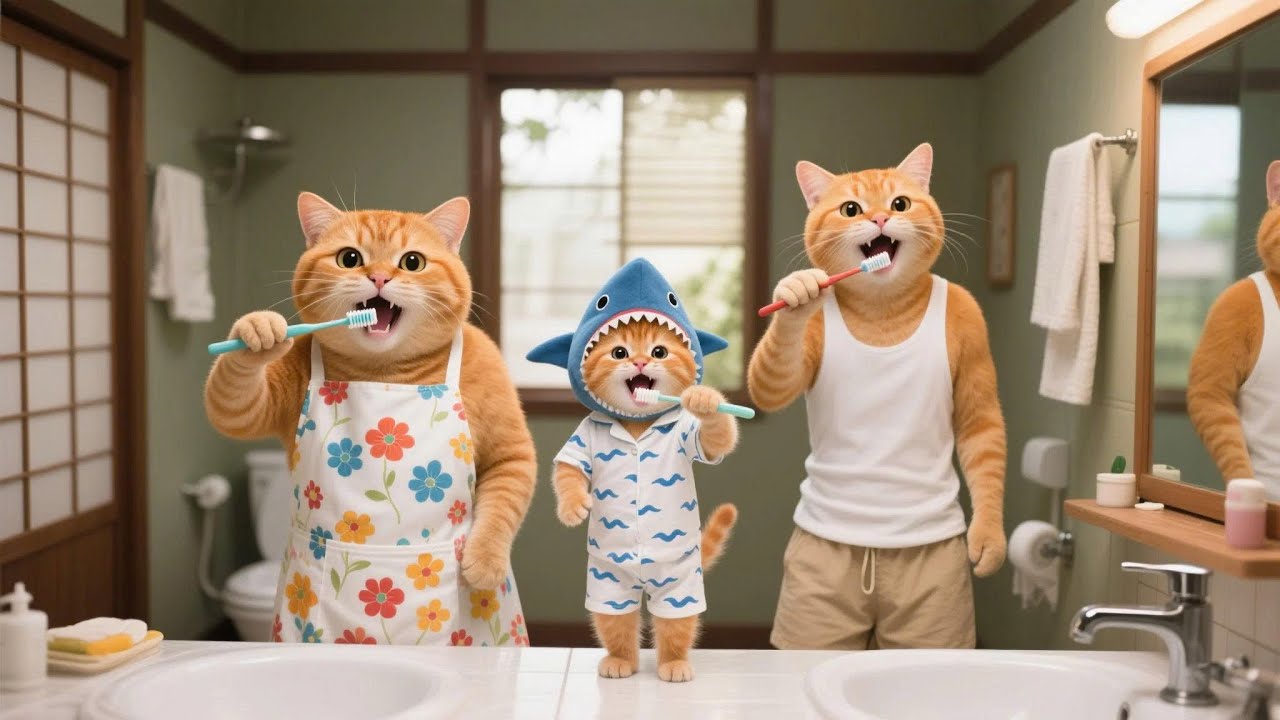 Ginger Kitten Cleans The House With Mama Cat And Dad Cat On The Weekend 🧹🐱🐾