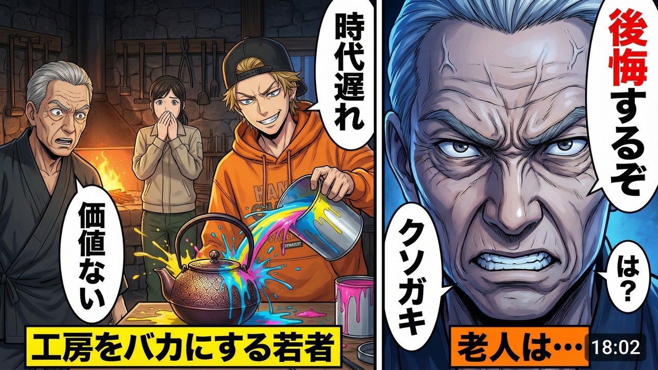【漫画】南部鉄器に絵の具をぶっかけたインフルエンサーの末路。翌日、世界が凍りついた【スカッと】