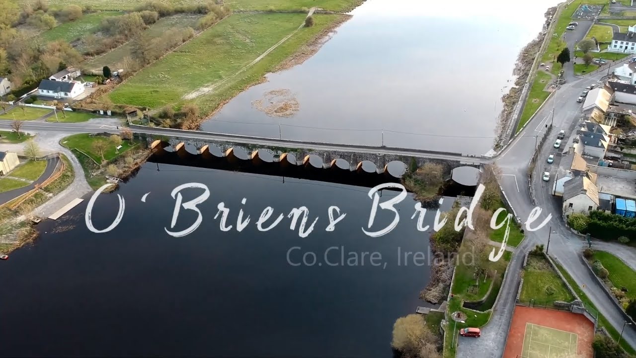 O'BRIENS BRIDGE town Co. Clare, Ireland from Drone