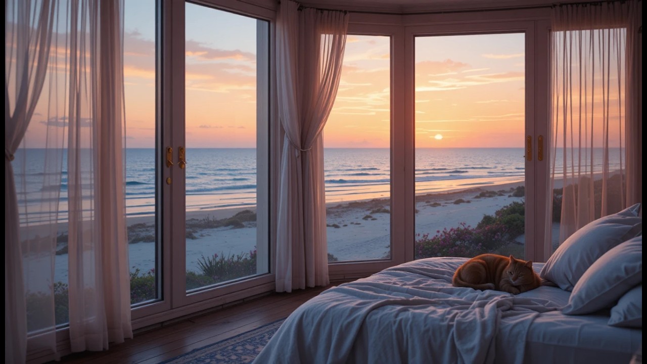 Sunset Beach Lofi 🌅 4 Hour Calm Study Beats with Ocean Ambience | Relax & Focus