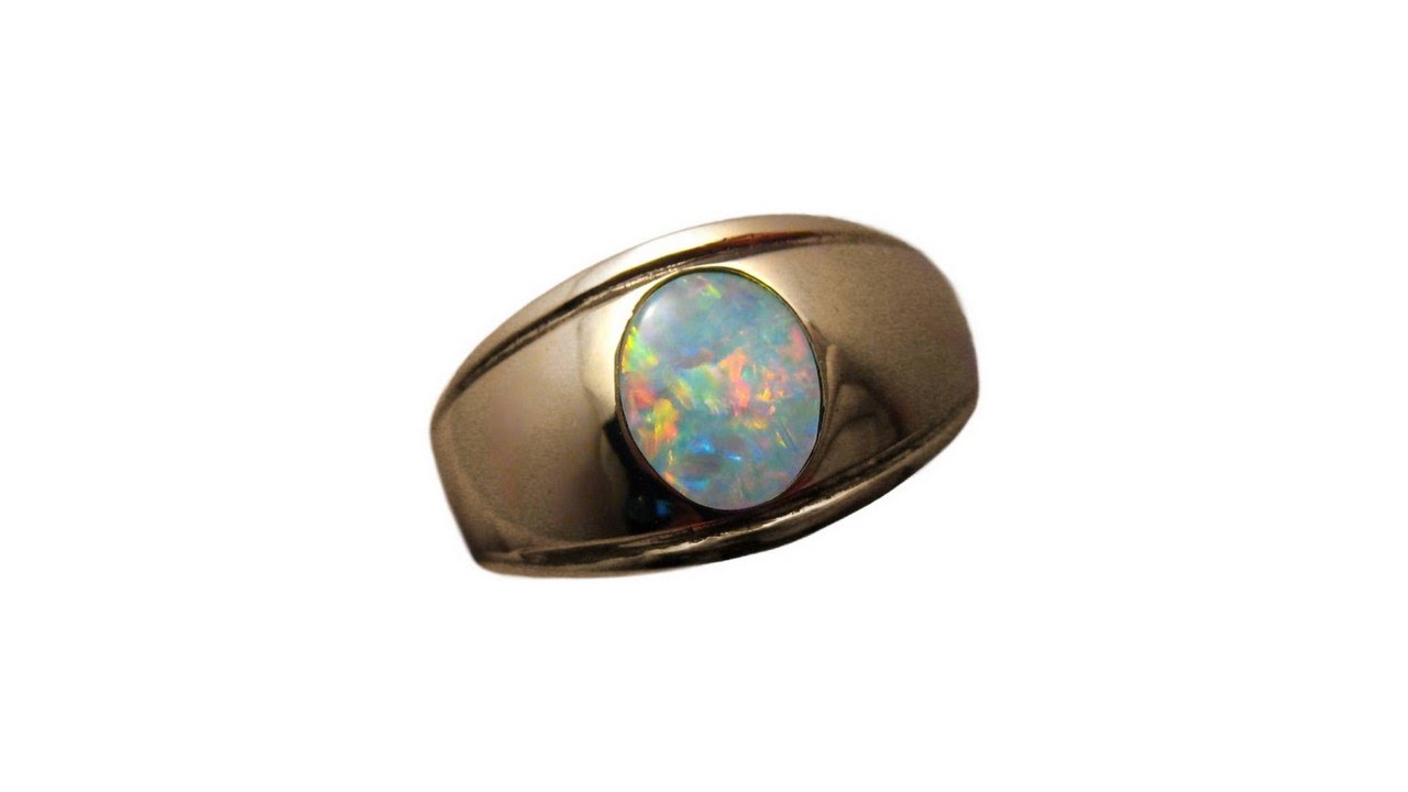 Men's Opal Ring 14k Gold Red & Blue Oval - 8964 | FlashOpal