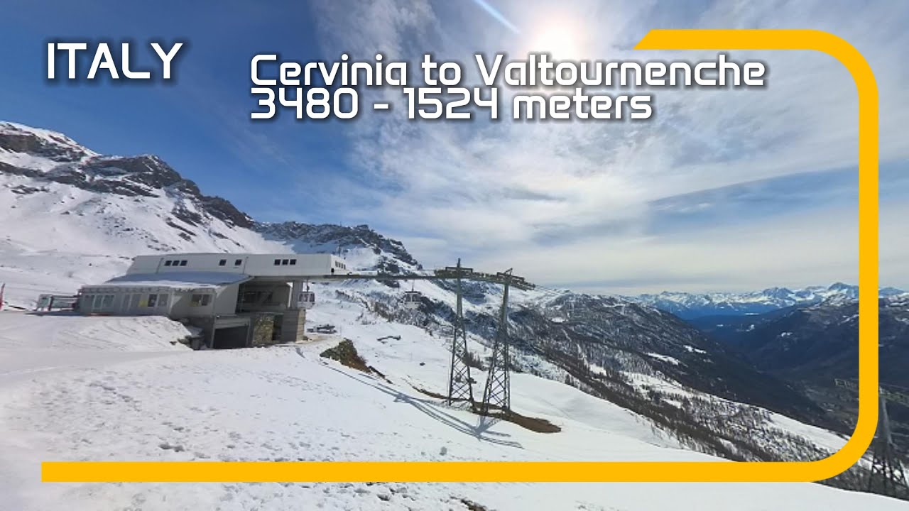Skiing from Cervinia to Valtournenche village.