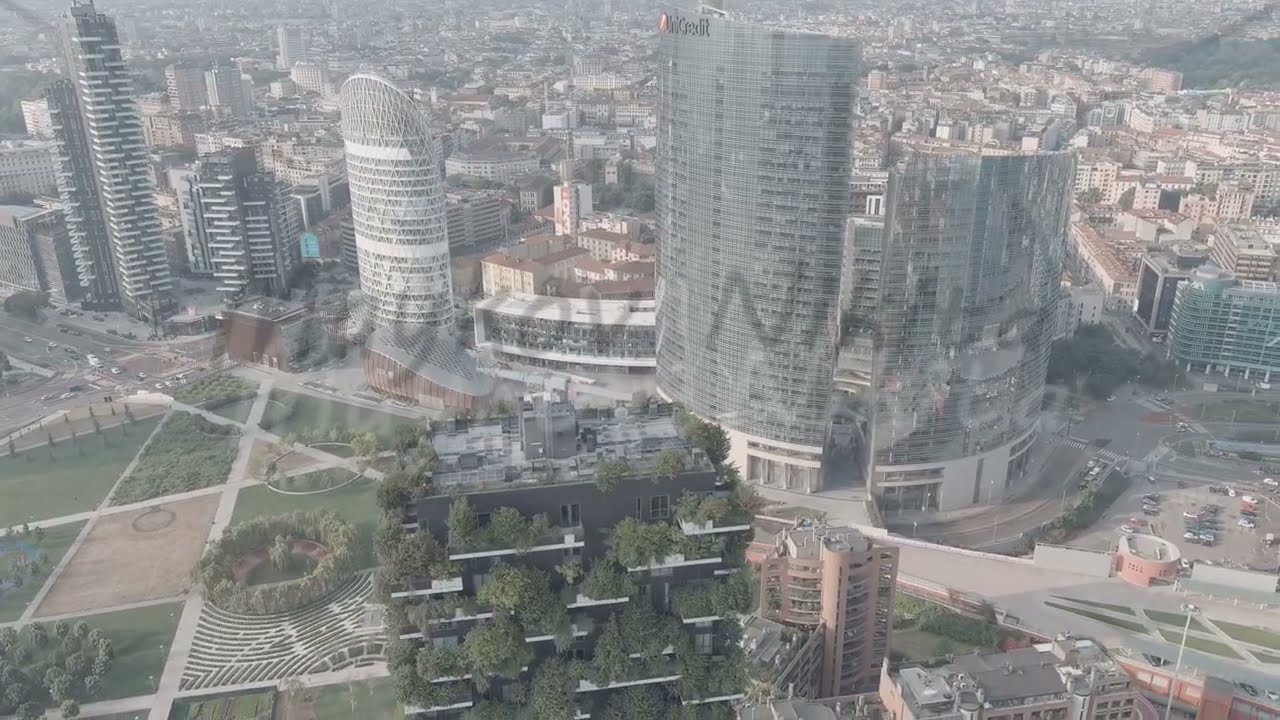 A-Log. Milan, Italy. UniCredit Tower. Vertical forest. The famous skyscrapers of Milan are located a