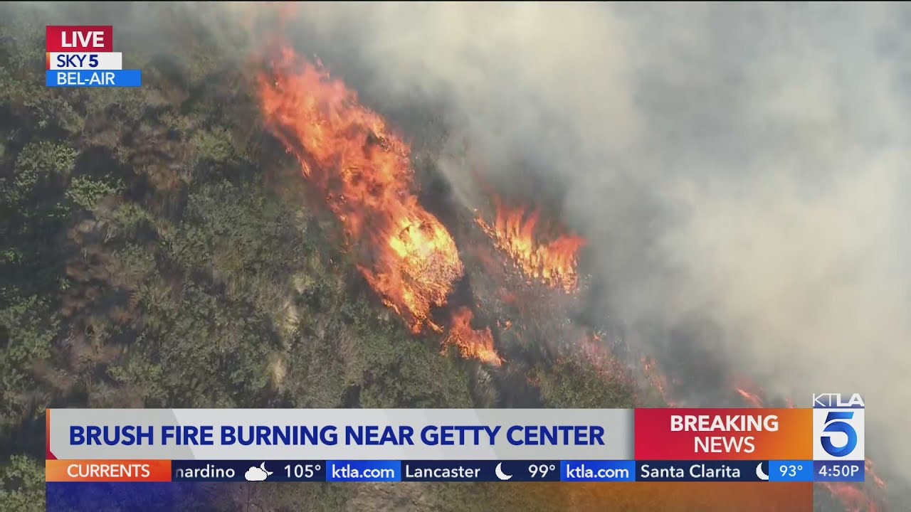 Brush fire burning near Getty Center prompts evacuation warnings