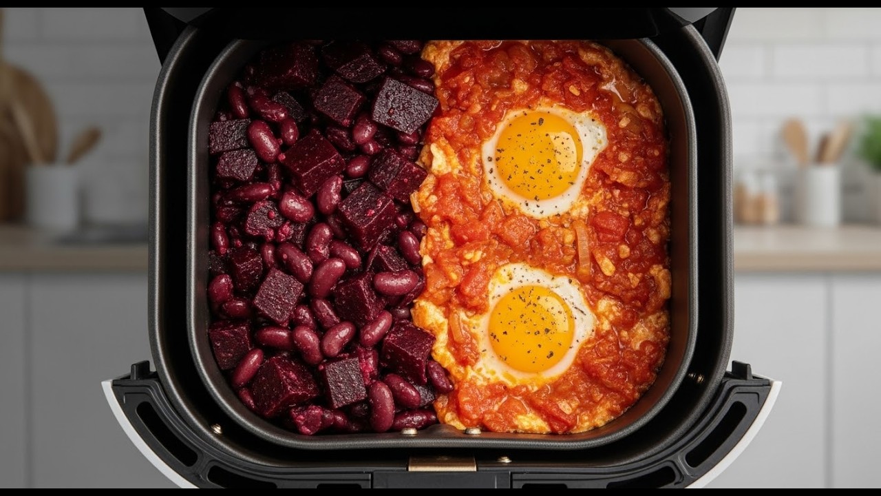 Healthy Air Fryer Beetroot and Kidney Beans with Tomato Egg Sauce | Easy, Quick Dinner Recipe