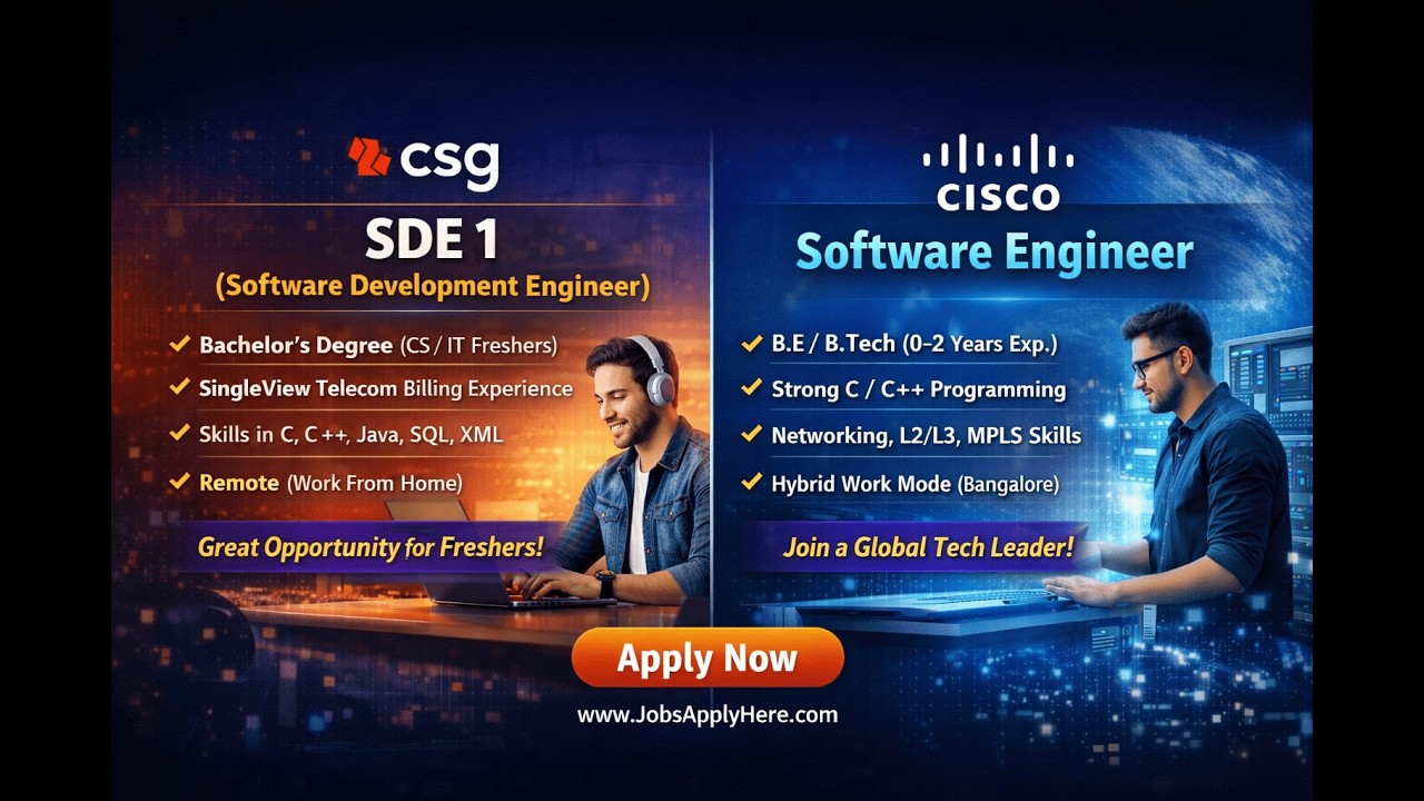 Cisco Software Engineer & CSG SDE Hiring 2026 | Freshers & 0&ndash;2 Years | Remote & Hybrid Jobs in India